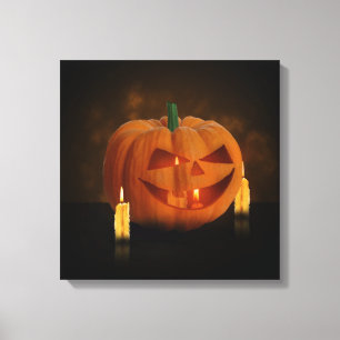 Halloween-Kürbislaterne mit Kerzen Leinwanddruck