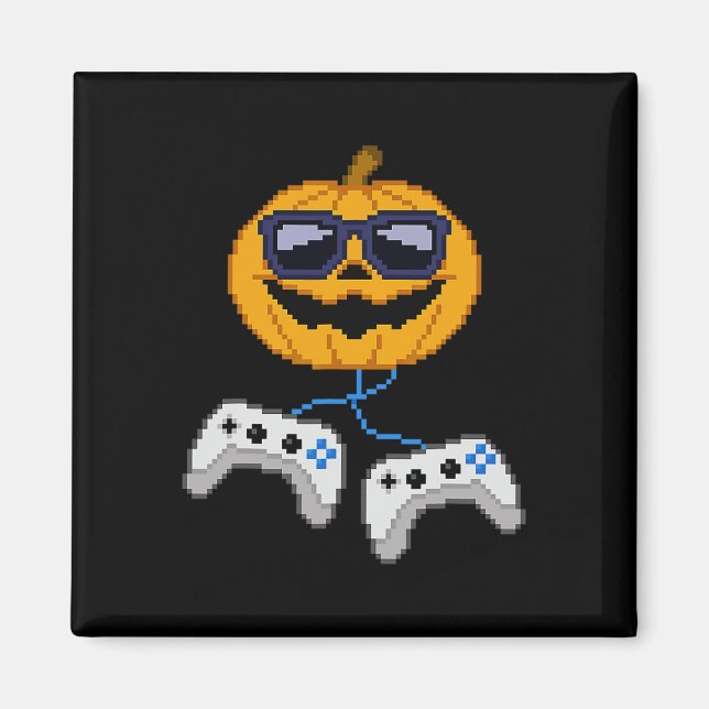 Halloween Kürbislaterne Pixated Gaming Gamer Bo Magnet (Vorne)