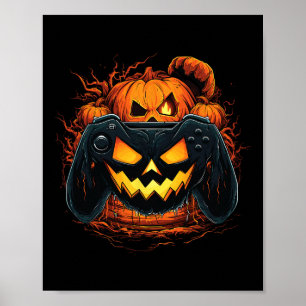 Halloween Kürbislaterne Pumpkin Face Gamer Gamin Poster