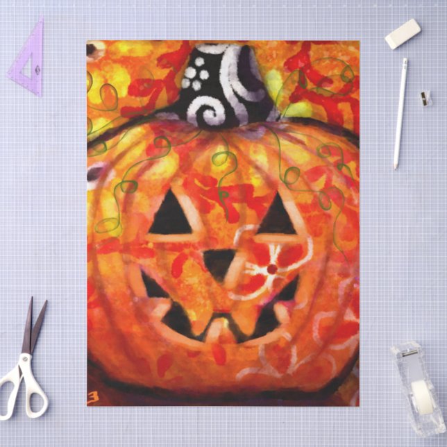 Halloween Kürbislaterne Pumpkin Floral Decoupage Seidenpapier (Basteln)