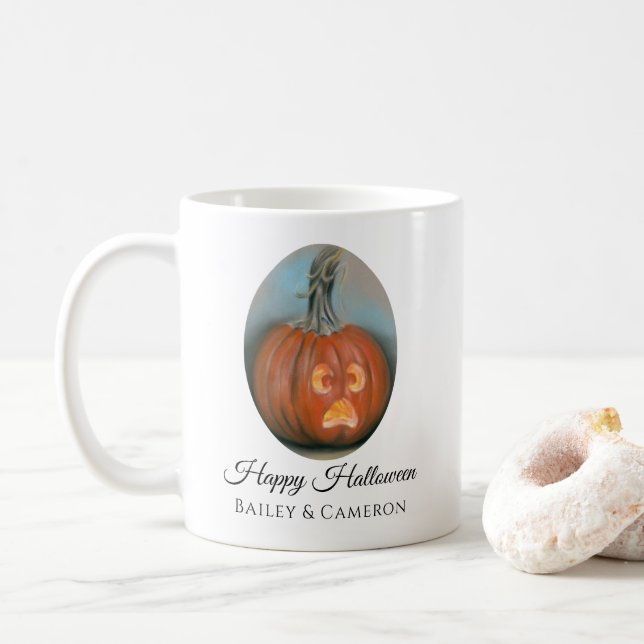 Halloween Kürbislaterne Pumpkin Pastel Kaffeetasse (Mit Donut)
