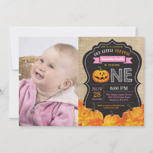 Halloween-Kürbismädchen 1. Geburtstag Pinkes Jute Einladung