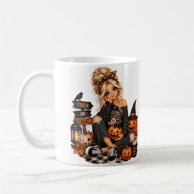 Halloween-Kürbismädchen Kaffeetasse (Links)