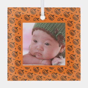 Halloween-Kürbismuster orange Foto Ornament Aus Glas