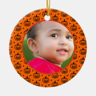 Halloween Kürbismuster wünscht orangefarbenes Foto Keramik Ornament