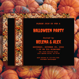 Halloween Kürbisorange Schwarzes Muster Einladung