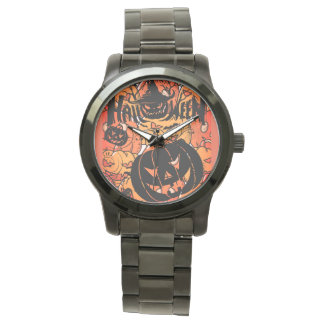 Halloween, Kürbisparty, Gruselig, Schwarze Pfirsic Armbanduhr
