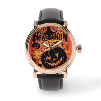 Halloween, Kürbisparty, Gruselig, schwarze Pfirsic Armbanduhr