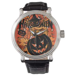 Halloween, Kürbisparty, Gruselig, schwarze Pfirsic Armbanduhr