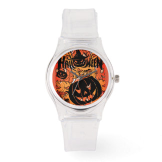 Halloween, Kürbisparty, Gruselig, schwarze Pfirsic Armbanduhr
