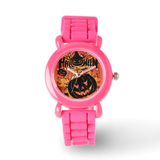 Halloween, Kürbisparty, Gruselig, schwarze Pfirsic Armbanduhr