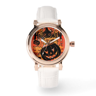 Halloween, Kürbisparty, Gruselig, schwarze Pfirsic Armbanduhr
