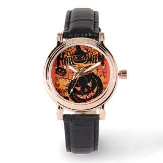 Halloween, Kürbisparty, Gruselig, Schwarze Pfirsic Armbanduhr