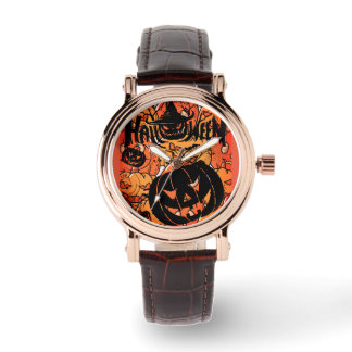Halloween, Kürbisparty, Gruselig, schwarze Pfirsic Armbanduhr