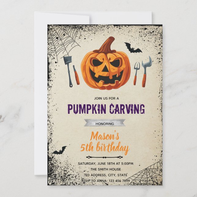 Halloween-Kürbisschnitzeleinladung Einladung (Vorderseite)