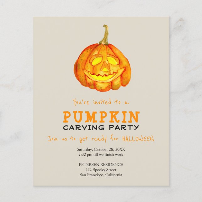 Halloween-Kürbisschnitzerei-Party Einladung Flyer (Vorne)