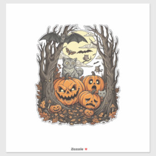 Halloween-Kürbisse Graue Katze Fledermaus Vollmond Aufkleber