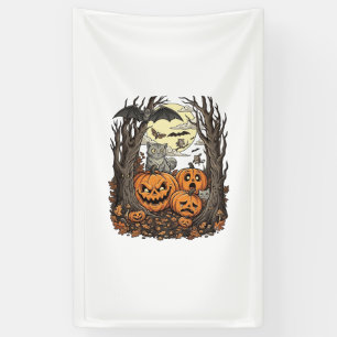 Halloween-Kürbisse Graue Katze Fledermaus Vollmond Banner