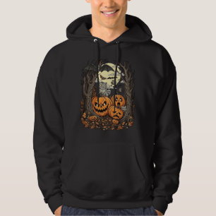 Halloween-Kürbisse Graue Katze Fledermaus Vollmond Hoodie