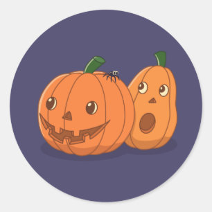 Halloween-Kürbisse Paar auf Lila Runder Aufkleber