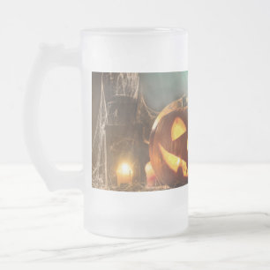 Halloween-Kürbisse und Fledermäuse   Mattglas Bierglas