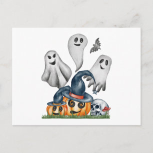 Halloween-Kürbisse und Geist Feiertagspostkarte