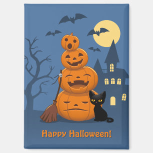 Halloween-Kürbisse und schwarze Katze Magnet