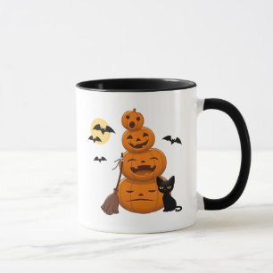 Halloween-Kürbisse und schwarze Katze Tasse