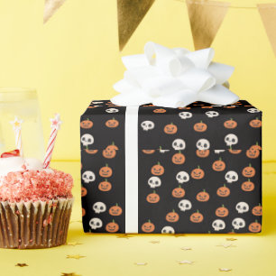 Halloween-Kürbisse und Totenkopf-Muster Geschenkpapier