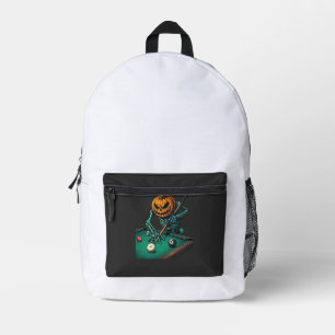 Halloween-Kürbisskelett spielt Pool-Billard Bedruckter Rucksack