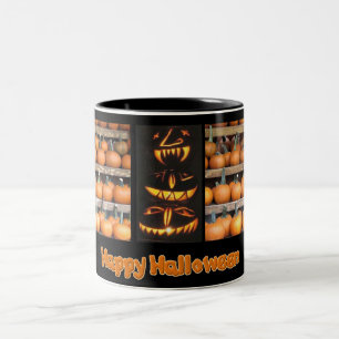 Halloween-Kürbiswand Zweifarbige Tasse
