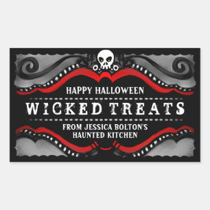 Halloween Label Leckereien & Drinks Schwarz-weiß  Rechteckiger Aufkleber