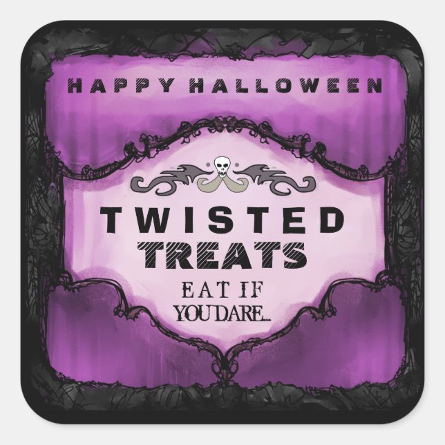 Halloween Label - Lila & Schwarz Grosser Platz Quadratischer Aufkleber (Vorderseite)