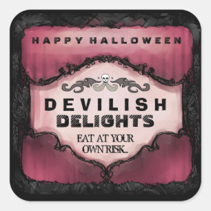 Halloween Label - Rot und Schwarz Grosser Platz Quadratischer Aufkleber