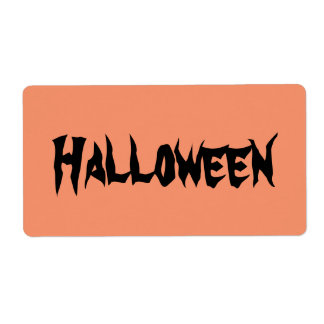 Halloween-Labels mit schwarzem Text auf Orange
