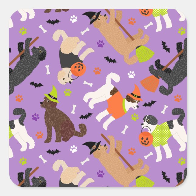 Halloween Labradoodle / Goldendoodle Square Sticke Quadratischer Aufkleber (Vorderseite)