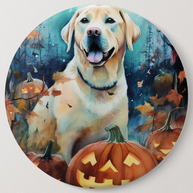 Halloween Labrador mit Pumpkins Beängstigend Button (Vorderseite)
