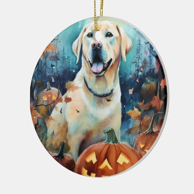 Halloween Labrador mit Pumpkins Beängstigend Keramik Ornament (Links)