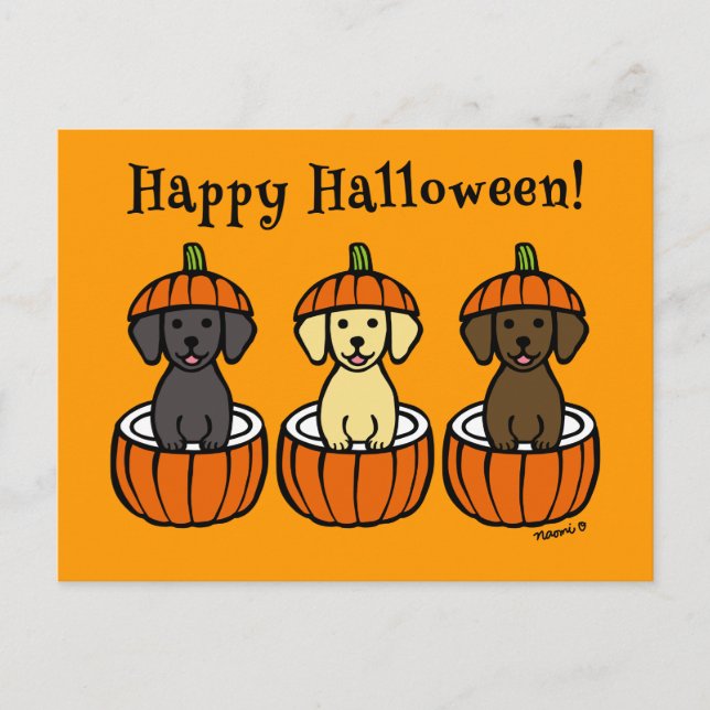Halloween Labrador Puppies und Pumpkins Postkarte (Vorderseite)