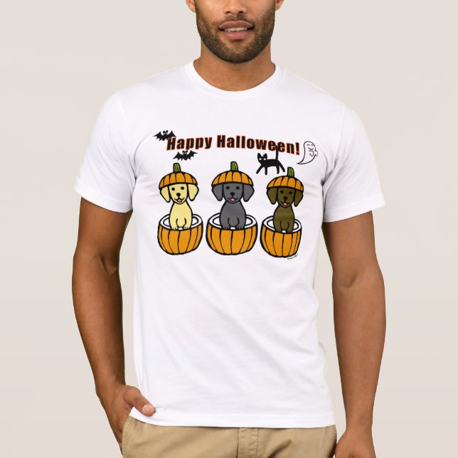 Halloween Labrador Puppies und Pumpkins T-Shirt (Vorderseite)
