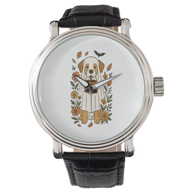 Halloween Labrador Retriever Blume Armbanduhr (Vorderseite)