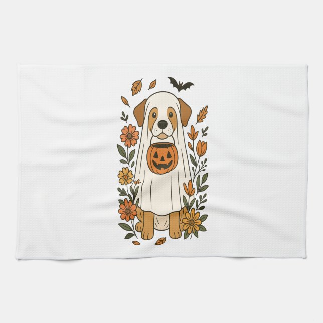 Halloween Labrador Retriever Blumen Geschirrtuch (Horizontal)