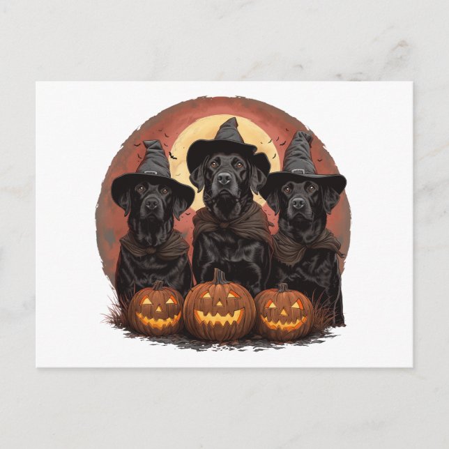 Halloween Labrador Retriever Hunde Hexenhats Postkarte (Vorderseite)