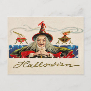Halloween lächelnde Hexe, vintage Feiertag Postkarte