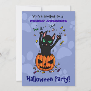 Halloween ladet schwarze Katze vom Kürbis Einladung