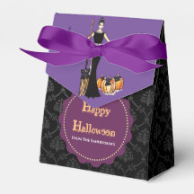 Halloween Lady Hexe mit Lila, schwarz-langes Kleid