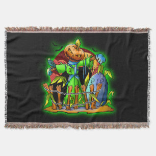 Halloween Lady Scarecrow Pumpkin Head RIP Bats Decke