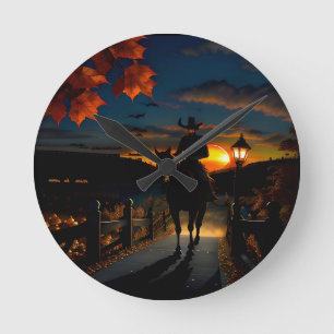 Halloween Landscape Seven Runde Wanduhr