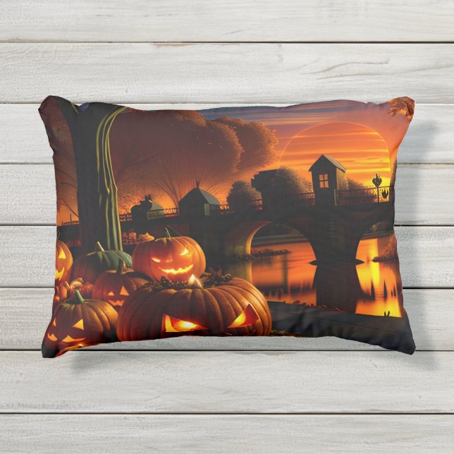 Halloween-Landschaft Kissen Für Draußen (Vorderseite)