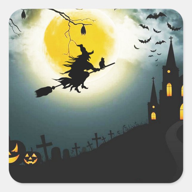 Halloween-Landschaft Quadratischer Aufkleber (Vorderseite)